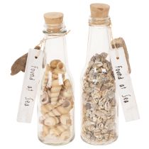 Artikel Glasflasche Deko mit Muscheln und Anhänger maritime Tischdeko 17cm 2St
