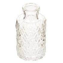 Artikel Mini Glasvase mit Rautenmuster Kleine Tischvase Flasche transparent 9cm 6St