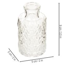 Artikel Mini Glasvase mit Rautenmuster Kleine Tischvase Flasche transparent 9cm 6St