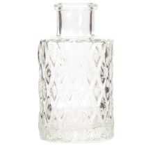Artikel Mini Glasvase mit Rautenmuster Kleine Tischvase Flasche transparent 9cm 6St