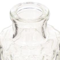 Artikel Mini Glasvase mit Rautenmuster Kleine Tischvase Flasche transparent 9cm 6St
