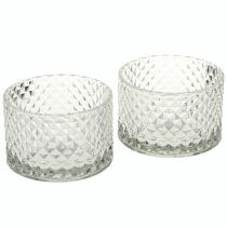 Artikel Glasschale Teelichthalter Retro Raute Klar Ø10,5cm 2St