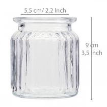 Artikel Glasvase gerippt Vase Glas Ø7,5cm H9cm 4St