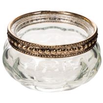 Artikel Teelichthalter aus Glas mit dekorativem Metallrand 6cm 4St