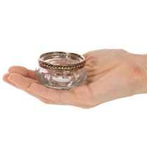 Artikel Teelichthalter aus Glas mit dekorativem Metallrand 6cm 4St