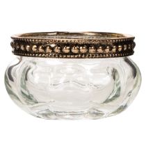 Artikel Teelichthalter aus Glas mit dekorativem Metallrand 6cm 4St