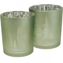 Windlichter, Teelichthalter Glas Weihnachten Grün Ø7cm 2St