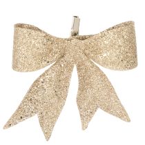 Artikel Glitzerschleife Dekoschleife Gold mit Clip 11cm 4St