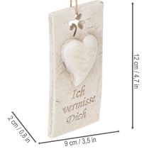 Artikel Anhänger Ich vermisse Dich Herzmotiv Dekoschild für Gedenkfloristik 12cm 3St