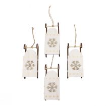 Artikel Weihnachtsschlitten Holz Weiß/Gold 15,5x6,5x4cm 4St