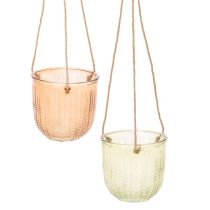 Artikel Hängetopf Glas Deko Glastopf Retro Grün Braun 14,5cm 2St