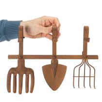 Artikel Hakenleiste Gartenwerkzeuge, Gartendeko, Harke Spaten Rechen, Garderobe aus Metall Edelrost L33,5cm