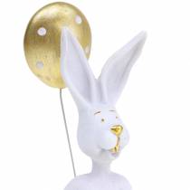 Hase mit Luftballon Sitzend Weiß, Gold H13,5cm 2St