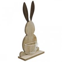 Holzhase mit Korb, Frühlingsdeko, Osterhase mit Pflanzkorb Natur, Weiß H48cm