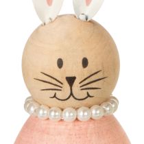 Artikel Hasen Deko Figuren in Pastell Holz Osterhasen mit Perlenkette 14,5×5cm 3St