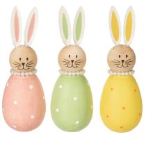 Artikel Hasen Deko Figuren in Pastell Holz Osterhasen mit Perlenkette 14,5×5cm 3St