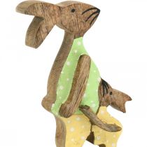 Artikel Osterhase mit Kind, Frühlingsdeko aus Holz, Hasenvater, Ostern Natur, Grün, Gelb H22cm