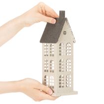 Artikel Dekohaus aus Metall mit Fenstern und Kamin 28cm