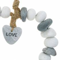 Herz zum Hängen “Love” aus Flusskieseln Natur, Grau/Weiß Ø18cm 1 St