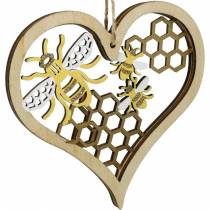 Dekoherz Bienen Gelb, Golden Holz Herz zum Hängen Sommerdeko 6St