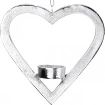 Artikel Teelichthalter im Herz, Kerzendeko zum Hängen, Hochzeit, Adventsdeko aus Metall Silbern H17,5cm