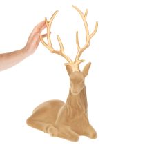 Artikel Dekofigur Hirsch liegend mit Geweih Deko beflockt 58cm