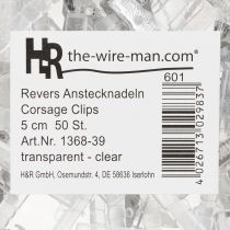 Artikel Hochzeitsanstecker Revers Anstecknadeln transparent/Silber 5cm 50 St