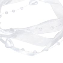Artikel Hochzeitsdeko Organzaband Weiß 10mm x 5m mit Herzen & Perlen