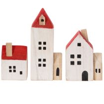 Artikel Deko Holzhaus Set Rotweiß mehrteilig Winterdeko 13cm 6St