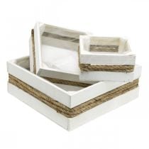 Artikel Pflanzkasten Holz Weiß mit Seil Kiste zum Bepflanzen 15/20/30cm 3er-Set