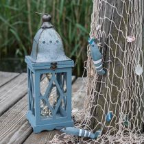 Holzlaterne mit Metalldekor, Dekolaterne zum Aufhängen, Gartendeko Blau-Silbern H51cm