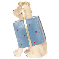 Artikel Dekofigur Hund sitzend Welpe im Geschenkpaket 20cm