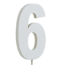 Artikel Jubiläumszahl „6“ am Stab Weiß L27cm 10St