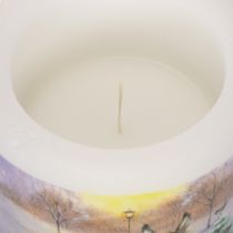 Artikel Stumpenkerze Winterlandschaft mit Esel und Hund-Motiv 10cm