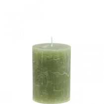 Durchgefärbte Kerzen Olivgrün Stumpenkerzen 70×100mm 4St
