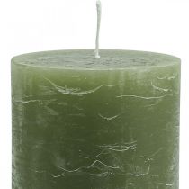 Durchgefärbte Kerzen Olivgrün Stumpenkerzen 85×150mm 2St