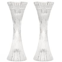 Artikel Kerzenhalter Glas Klar Stabkerzenhalter Rillen H20cm 2St