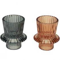 Artikel Kerzenhalter Glas Kerzenständer Grau Braun H6,5cm 2St