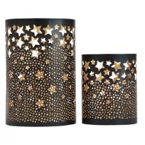 Artikel Kerzenhalter Metall Sterne Schwarz/Gold H10/15cm 2er-Set