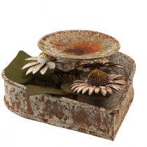 Kerzenständer Metall Herz mit Blumen Teelichthalter Vintage Rost 14×13cm