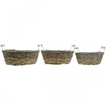 Artikel Naturkorb zum Bepflanzen, Korb mit Griffen, Pflanzgefäß Shabby Chic Weiß gewaschen L31/27,5/24cm H12/11,5/10cm 3er-Set