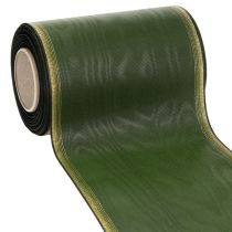 Artikel Kranzband Moiré 150mm Dunkelgrün mit Perlkante in Gold, Taftbindung 25m Rolle für Dekoration und Gestaltung