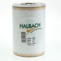 Artikel Elegantes Kranzband Moiré mit Goldrand, Hochzeitsdeko, Trauerband, Weiß 150mm x 25m