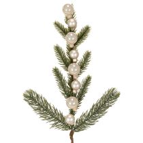 Artikel Künstlicher Tannenzweig mit weißen Mini-Christbaumkugeln 46cm 2St