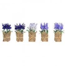 Floristik24 Künstlicher Lavendel Kunstblume Lavendel im Jutesack Weiß/Lila/Blau 17cm 5St