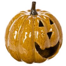 Artikel Keramik Kürbis mit Gesicht LED Dekoration Halloween 19cm