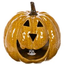 Artikel Keramik Kürbis mit Gesicht LED Dekoration Halloween 19cm