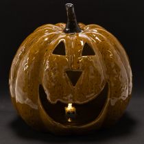 Artikel Keramik Kürbis mit Gesicht LED Dekoration Halloween 19cm