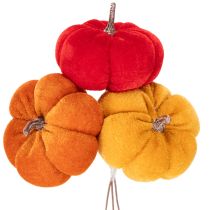 Artikel Deko Kürbis am Draht Herbstdeko Samt Dreifarbiges Set 8cm 9St