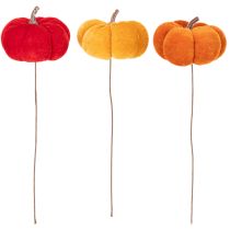 Artikel Deko Kürbis am Draht Herbstdeko Samt Dreifarbiges Set 8cm 9St